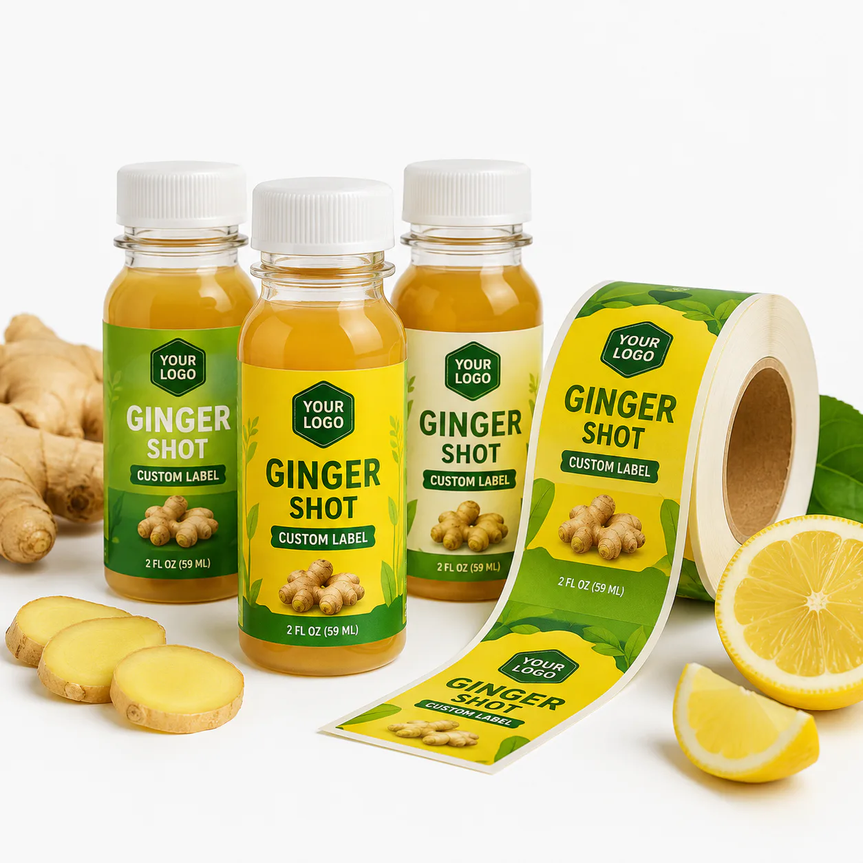 Ginger Shot Labels for custom packaging labels